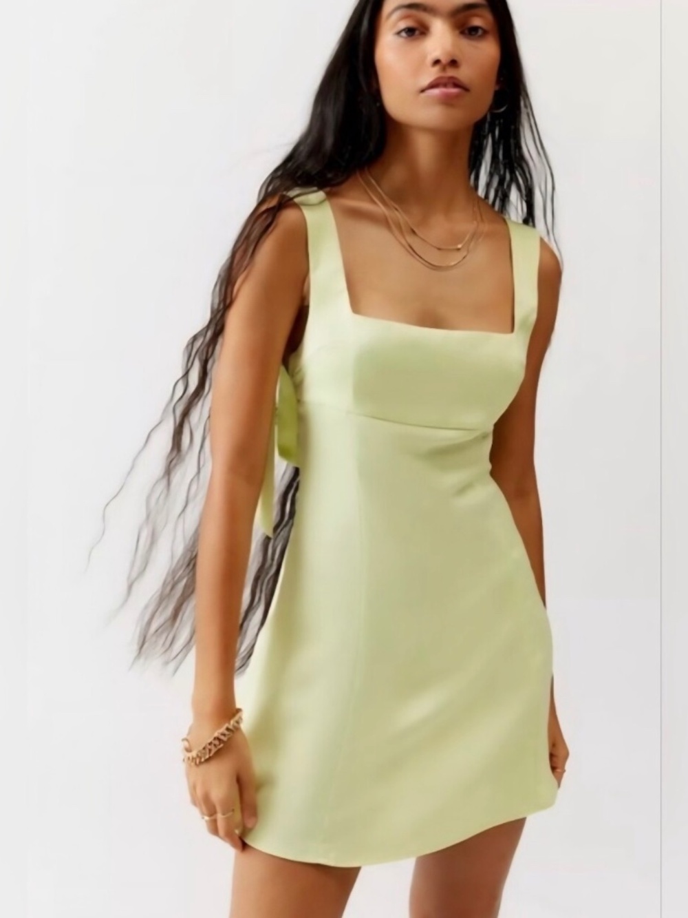 UO Double Bow Satin Mini Dress